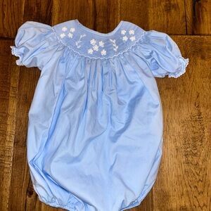 Blue Embroidered Kids One Piece